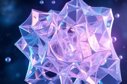 create A picture of 3d complex hypnotic fractal translucent 3D geometry structures evolving and morphing, fluid geometry shifting between organic and geometric forms, iridescent glass material with internal glow and pretty bubbles inside,instances must have random translucent material smooth must capture comple struct , galaxy background, seamless motion, cinematic lighting, generative art style.