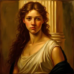 a painting of a teenage girl in a white t-shirt, figurative art, by Apelles, by Anthony Palumbo, louvre contest winner, portrait of teenage aphrodite, the greek goddess aphrotite, classicism oil painting, neoclassicist painting, cgi, 1024K