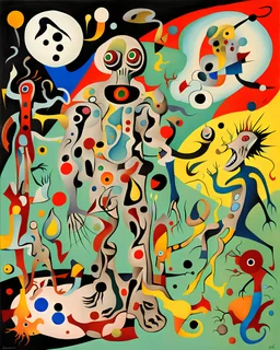 a hyper-surreal abstract grotesque insane strange man body embedded in another hyper-surreal woman body of light color, other men insane and grotesque are born from all this amalgame of flesh in a monstrous way, show complete entire bodies, dull sick colors, grotesque background, abstract miró bauhaus style, Super-detailed, Ultra-realistic, Studio Quality, 48k / HD, Normal Contrast, hyper Realistic Shadows, octane Rendering, Sharp Focus