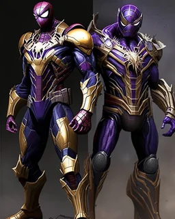 The combination of spider man and Thanos A brave warrior with a battle suit made of leather and robotic metal