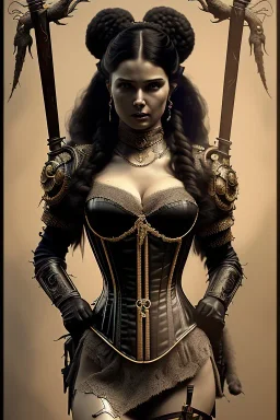 milf, warrior, black long hair, corset, night, 8k resolution, high-quality, fine-detail, intricate, fantasy art, detailed matte, volumetric lighting, illustration, 3D octane render, brian froud, howard lyon, selina french, anna dittmann, annie stokes, lisa parker, greg rutowski