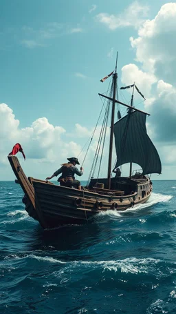 Two pirates pushing to the ocean An abandoned boat