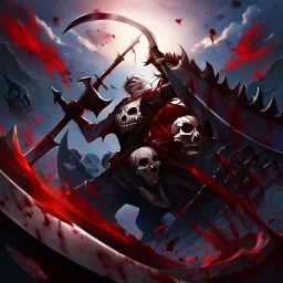 blood, scythe, skull,