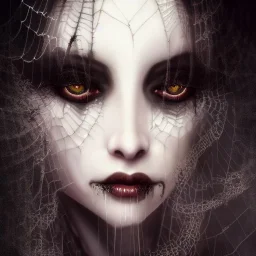 beautiful gothic woman with thick white spiderwebs on face, dark, runny mascara, 8k, high-quality, fine-detail, intricate, sharp, crisp, digital art, detailed matte, illustration, octane render, brian froud, howard lyon, Anne Dittman, Anne Stokes, Lisa Parker, Selina French