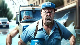 angry water delivery driver man