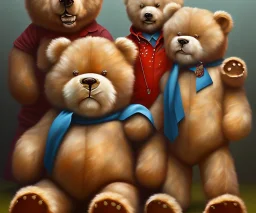 boy and big teddy bears. oil on canvas