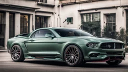Cross between bentley and a mustang, rear view