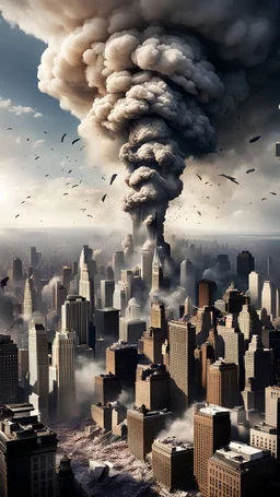 Imagine an image of an earthquake hitting the city of New York with massive devastation
