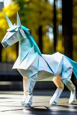 an origami unicorn in a real world