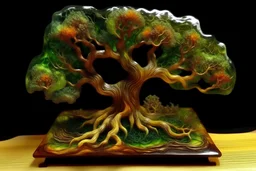 crazy extreme resin diorama of a extreme resin of a extreme resin of a fractal tree with swirling branches in the middle of a field fractal swirling paint