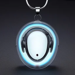 Clear polyester necklace with a pendant in the shape of a pair of headphones