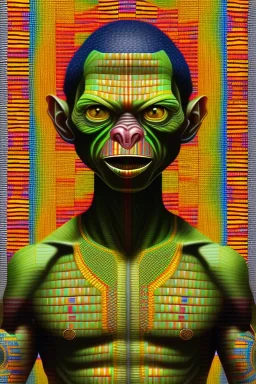 smeagol in Kente cloth, cinematic, ghana colours, african pattern, engraved, high detail