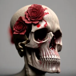 human skull , with red flowers , unreal 5 , blood