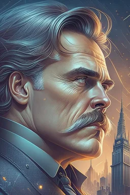 Best quality, masterpiece, ultra high definition,Futuristic, cyberpunk, Friedrich Nietzsche,Comic style