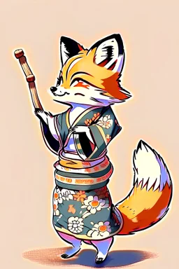 little fox wearing yukata, playing taiko, anime style, good pose, good hands detail, hand position, good tail detail, good feets detail, good feets position, no background colors.
