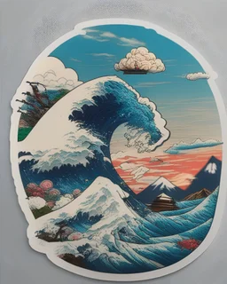 Gran ola de kanagawa , sticker, caricatura