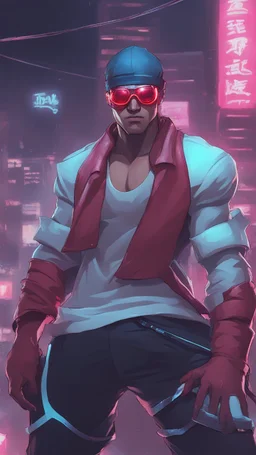 Lee Sin from League of Legends in cyberpunk