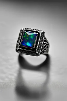 a men square ring with black opal on its face