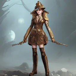 steampunk combatant female full-body