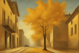 FAll golden tree under street lights by poussin