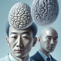 portrait of korean man whose brain is a giant egg