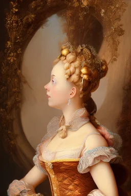 Potrait of young woman as rococo oil panting no rambut as