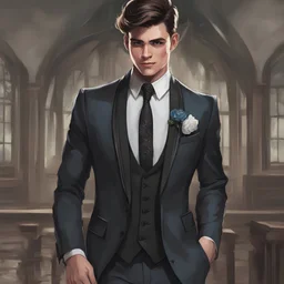 gentleman dashing teen going to prom portrait three piece suit, digital art, character art