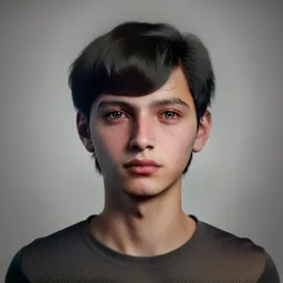 portrait of a teenager boy with black hair and amber eyes