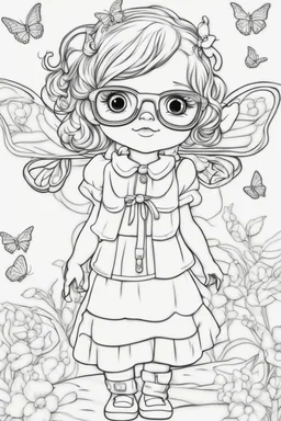 Outline art for cute coloring pages with butterfly with glasses, full body, white background, sketch style, only use outline, clean line art, no shadows and clear and well outlined.