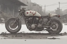 motorcycle, comic book,post-apocalypse, gray background,