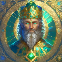 Father Povion's formal title is Grand Prelate of Aére. He is a short and stout halfling, with a bushy beard and bright blue eyes, and dark olive colored skin. On his head is a crown of gold, adorned with a sunburst shaped emerald. The center is eternally glowing, and its rays are formed by intricate gold filigree. He wears a long, white robe with gold embroidery. He carries a golden scepter, which is said to be a gift from Aére himself. He is in charge of everyone at the Dawn Temple.