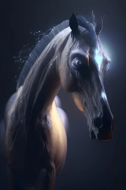 Horse shape-shifting humanoid alien ,dramatic lighting, volumetric lighting, hyperrealisme, 8k, high quality, lot of details, fit within portrait
