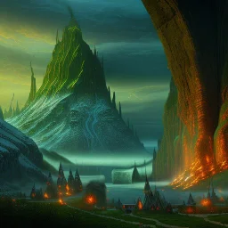 Epic Drawing of mordor scenery with nazguls of The Hobbit estilo Van Gogh 4k