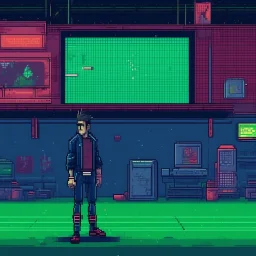 A pixel art cyberpunk version of the best football predictor master pundit