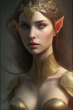 Photo of a gorgeous female elf, lovely face, art by stanley artgerm lau, marc simonetti, art by luis royo, realistic pretty face, half body shot, sharp focus, 8 k high definition, insanely detailed, intricate, elegant, bokeh foliage