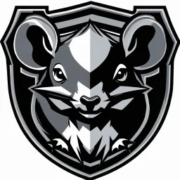 simplified rat's face on front of a triangular shield shape, vector(black white and gray)