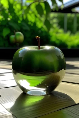 apple made of shiny glass on garden table