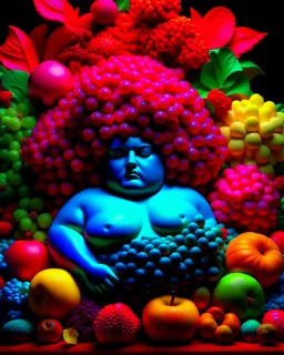 Naturaleza muerta frutas, Fernando Botero style, digital art, colores contrastes, hiperdetallado, 8k