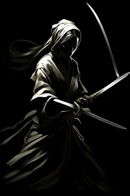 female ghost wielding a katana, Caravaggio style