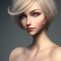 girl look beautiful big boobs, close-up, short hair, smile, 8k ,rtx ,eyebrows like serious,facing left, hyper realistis