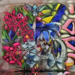 Бабочка красавица на радуге в стекле