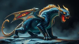 A panther with shimmering dragon scary ,cool wings