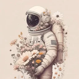 "floral astronaut" hand-drawn digital art, muted tones, flowers everywhere, REALISTIC