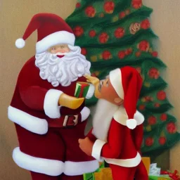 santaclaus kissing elf