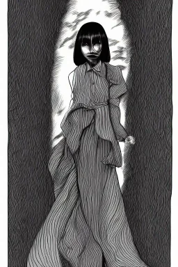 Portrait lady, full body shot, full-color long shot style of junji ito