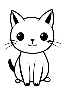 Simple outline of a cute cat, in a cartoon style, black and white