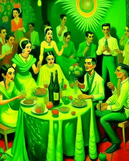 A lime green disco party painted by Frida Kahlo