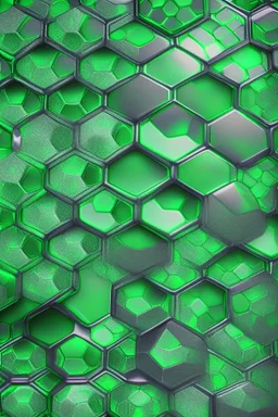 seamless green hexagons glittery background metallic chrome with reflections