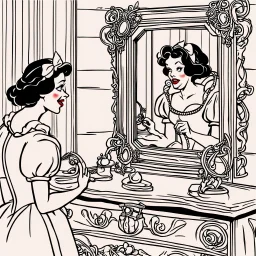 Snow White's stepmother stands in front of the mirror and asks a mirror, a mirror on the wall, who is the most beautiful of them all? From the mirror she sees a picture of an ugly and disgusting witch