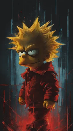 A ultra realistic poster of Bart Simpson in the red matrix , by Daniel Castan :: Carne Griffiths :: Andreas Lie :: Russ Mills :: Leonid Afremov, dark background, high detail